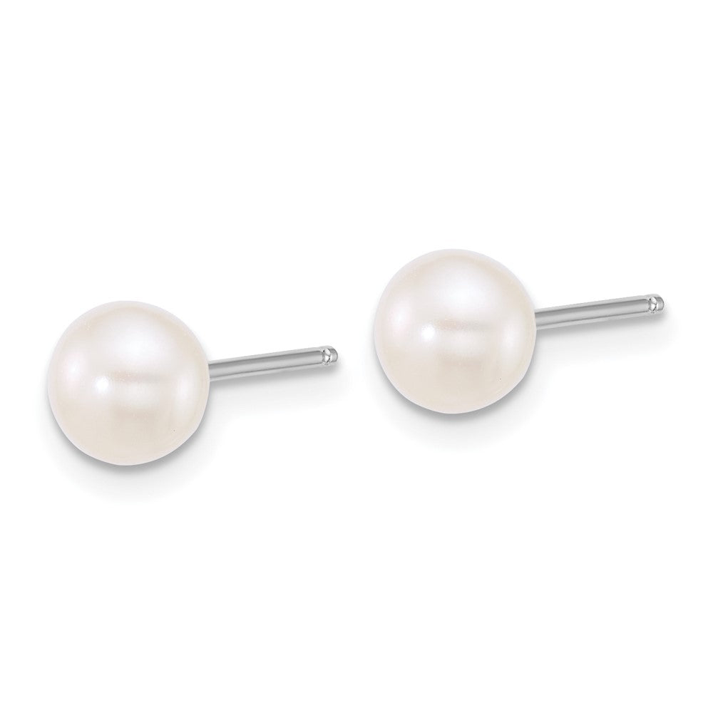 Sterling Silver Rhodium-plated 6-7mm Semi-Round White Freshwater Cultured Pearl 18 inch Necklace/7 inch Bracelet/Button Post Earring Set