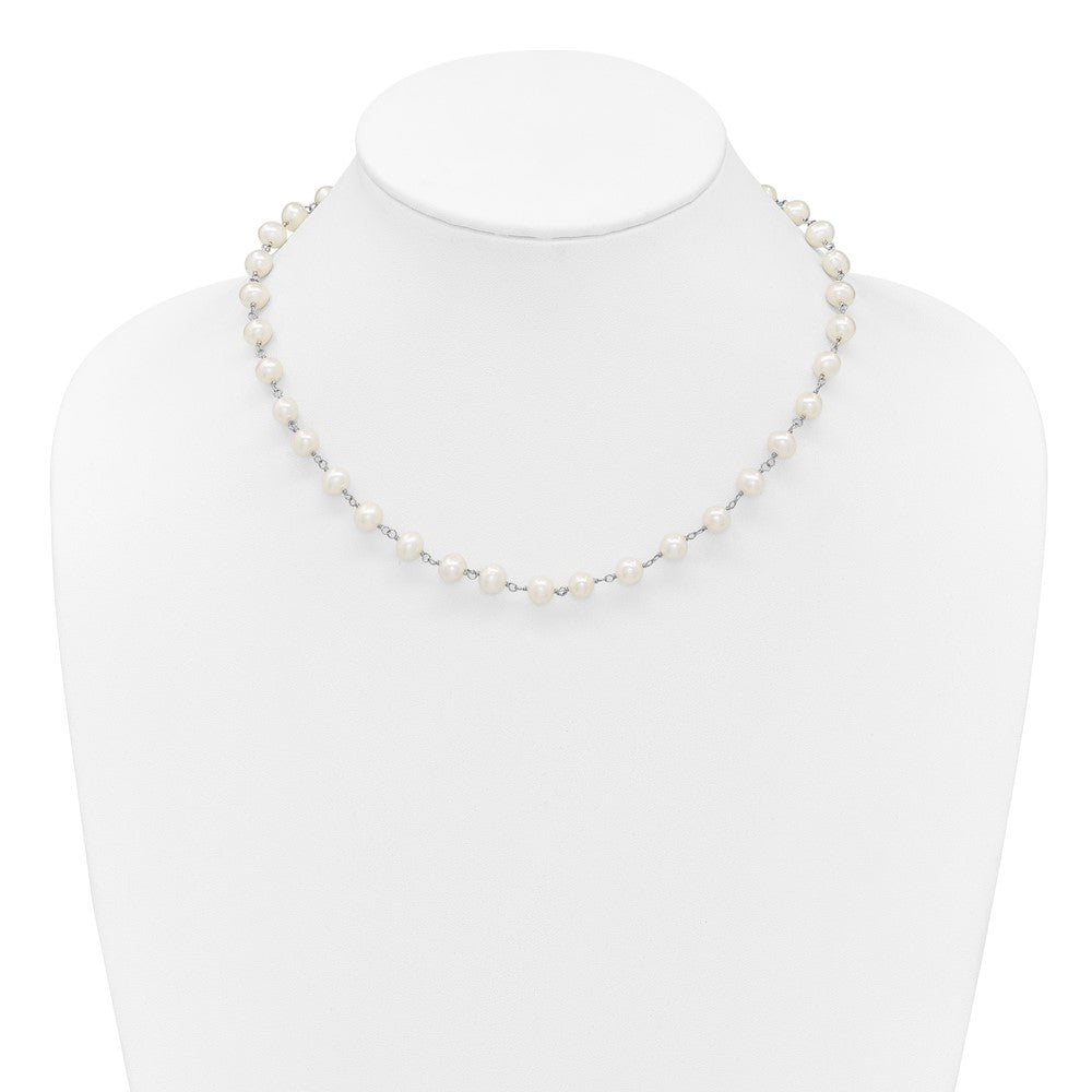 Sterling Silver Rhodium-plated 6-7mm Semi-Round White Freshwater Cultured Pearl 18 inch Necklace/7 inch Bracelet/Button Post Earring Set