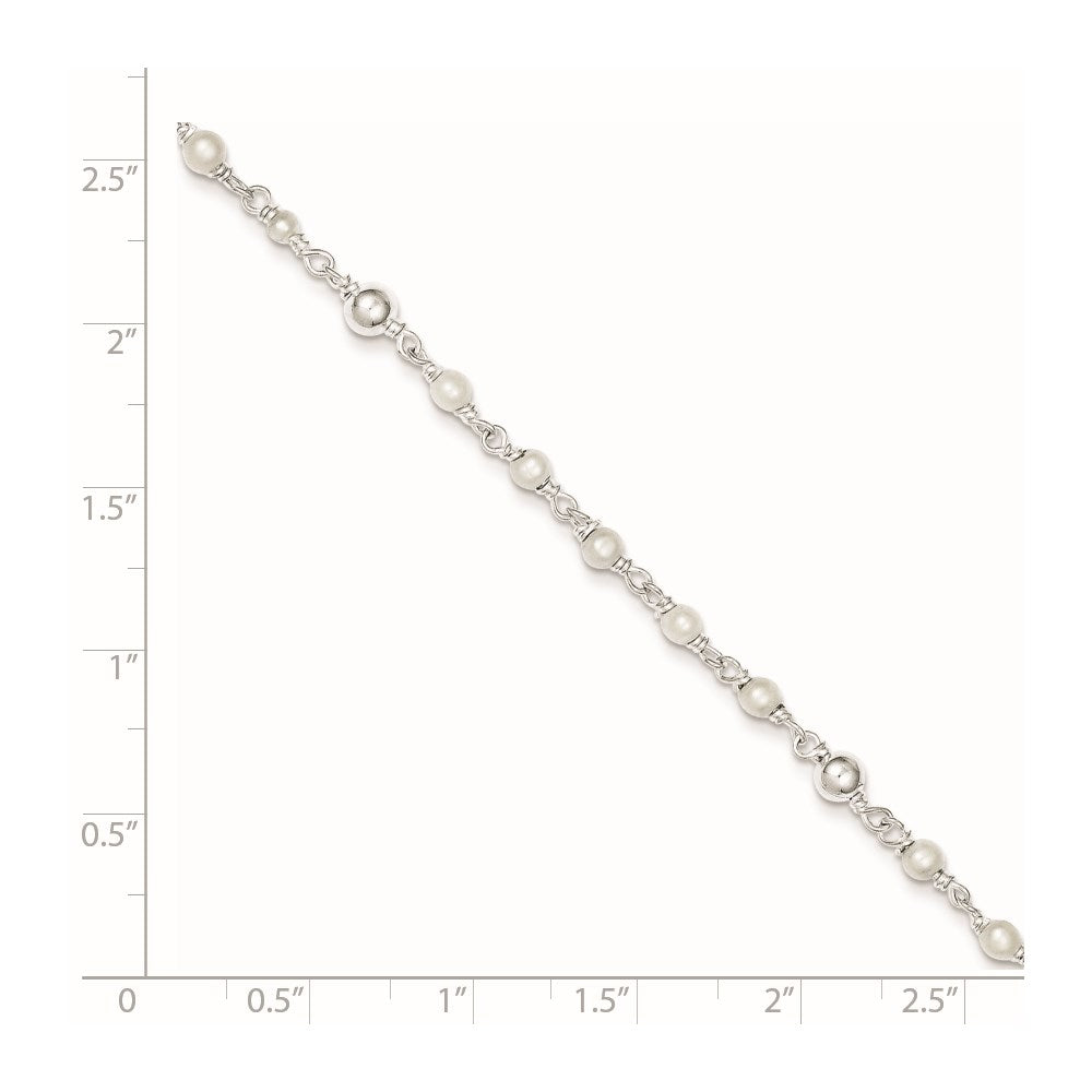 Sterling Silver Freshwater Cultured Pearl and Heart 9 inch Plus 1 inch Extender - Total 10 inch Anklet