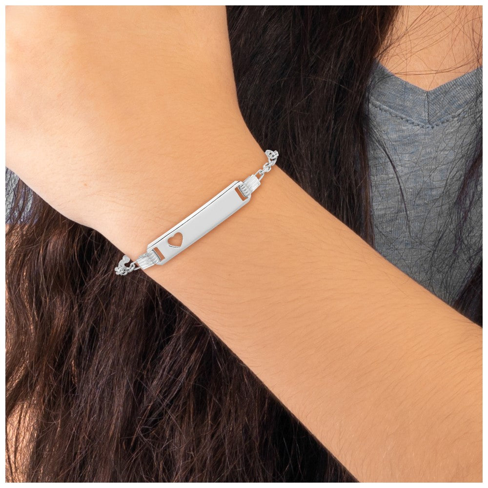 Sterling Silver Polished Childrens ID with Heart Bracelet