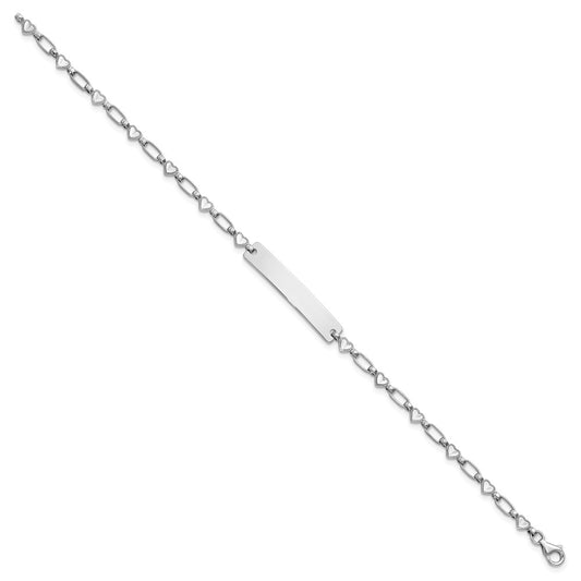 Sterling Silver Rhodium-plated 7.5 inch Hearts ID Bracelet