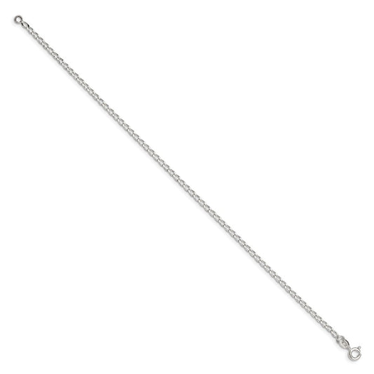 Sterling Silver 2mm Open Elongated Link Chain Anklet