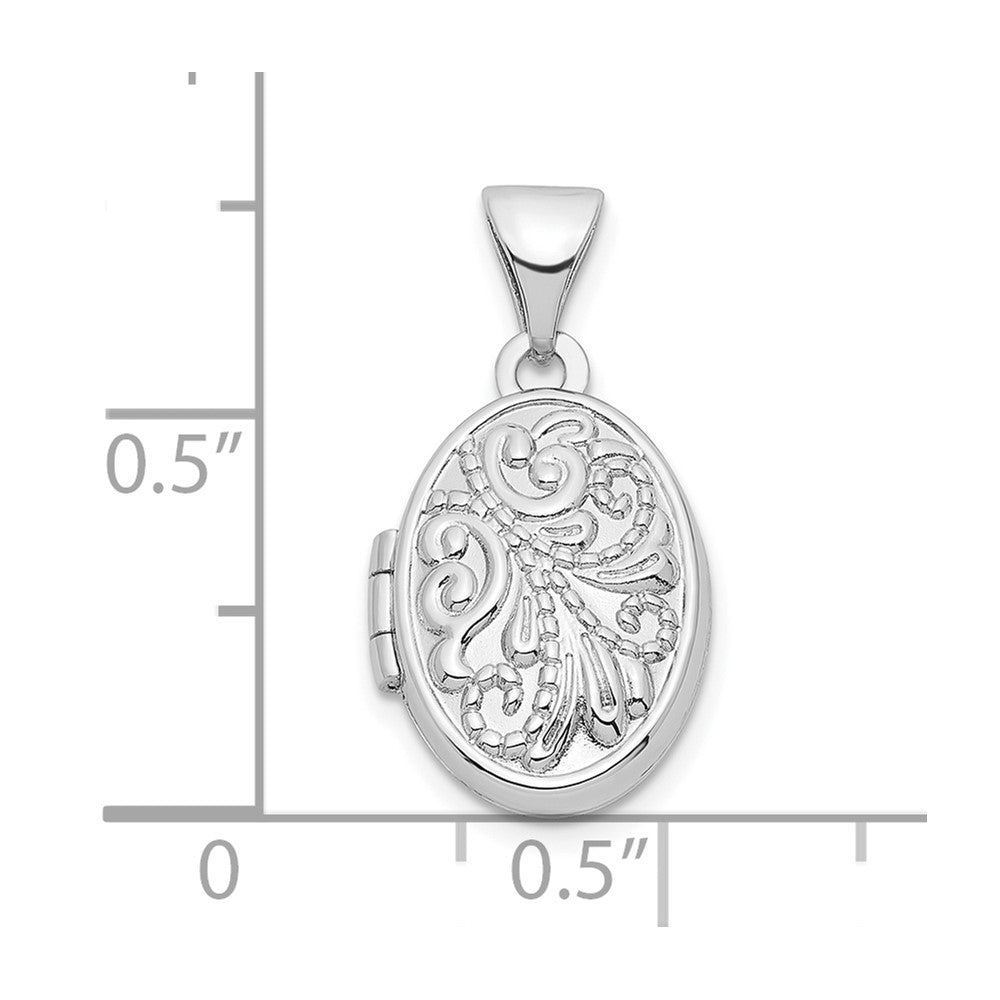 Sterling Silver Rhodium-plated Swirl Design 14mm Oval Locket