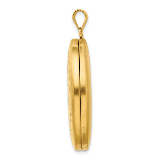 1/20 14K Gold Filled 34mm Polished/Satin Leaf Border 2-Frame Oval Locket