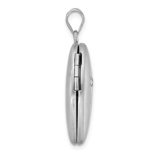 Sterling Silver Rhodium-plated Brushed And Polished 1/20 carat Diamond 24mm Heart Locket