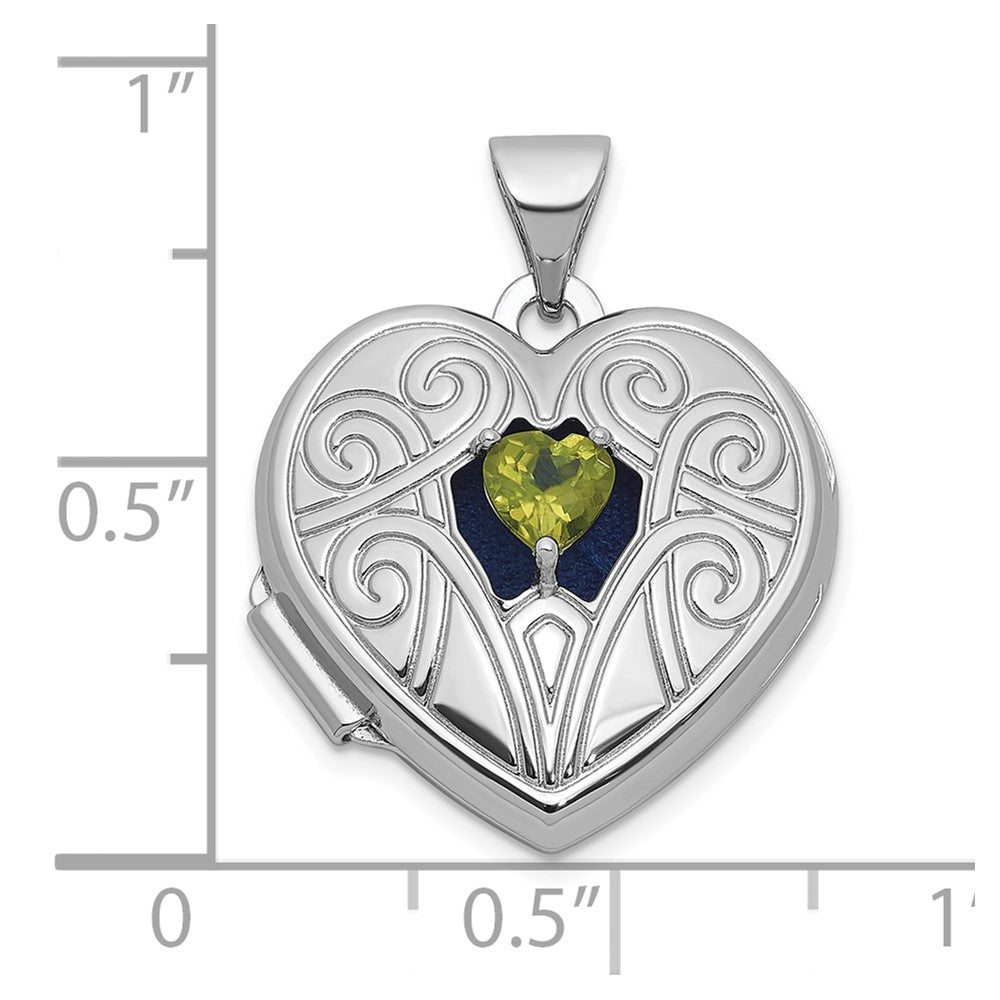 Sterling Silver Rhodium-plated Peridot August Birthstone 18mm Heart Locket