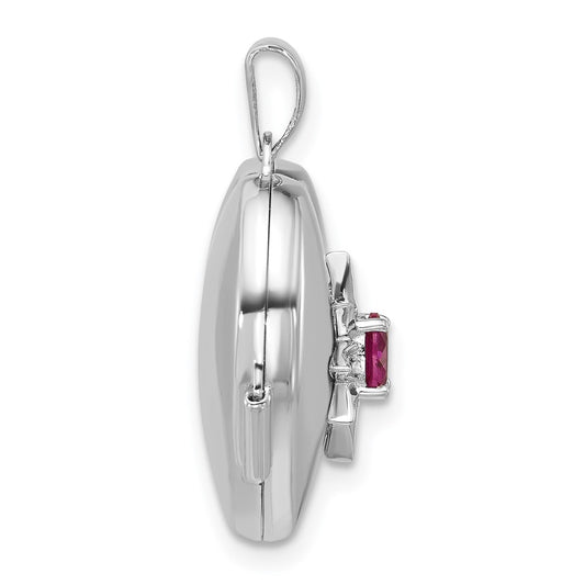 Sterling Silver Rhodium-plated Lab Created Ruby 18mm Starburst Heart Locket
