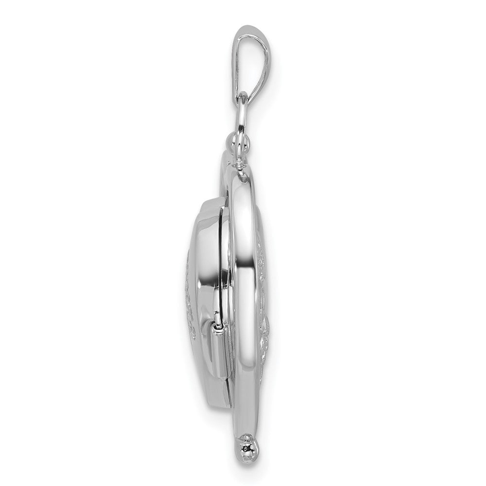 Sterling Silver Rhodium-plated Tree Of Life and Flowers in Spinning Frame Reversible 15mm Heart Locket