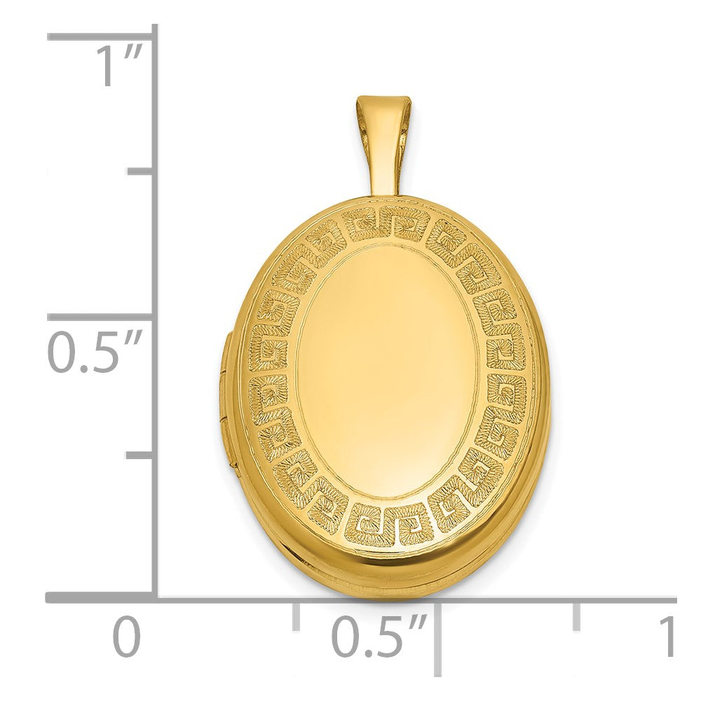 Sterling Silver Gold-plated Polished Front/Brushed Back Greek Key 19mm Oval Locket