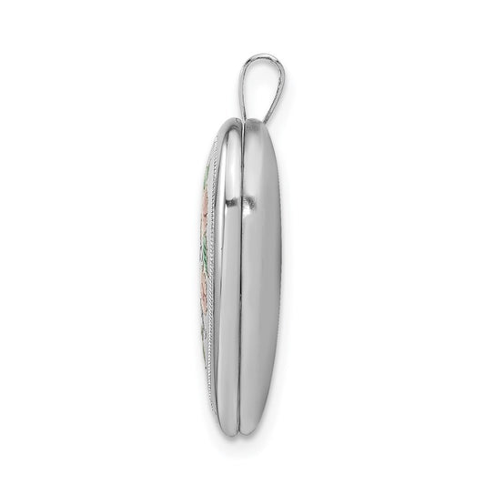 Sterling Silver Rhodium-plated 20mm D/C & Enameled Love Heart Locket