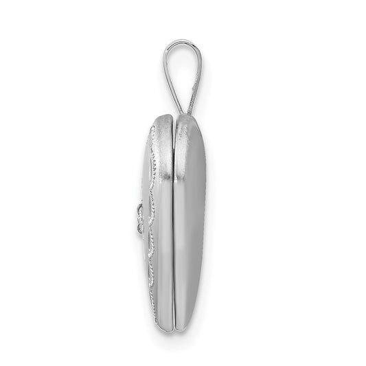 Sterling Silver Rhodium-plated Satin & D/C Diamond Star Heart Locket
