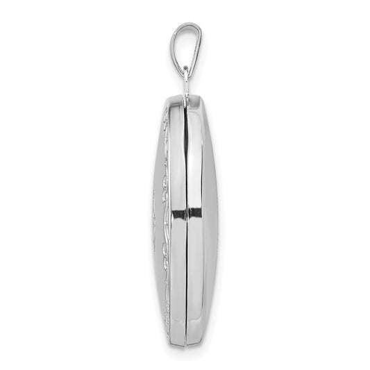 Sterling Silver Rhodium-plated 29mm Fancy Oval Family Locket