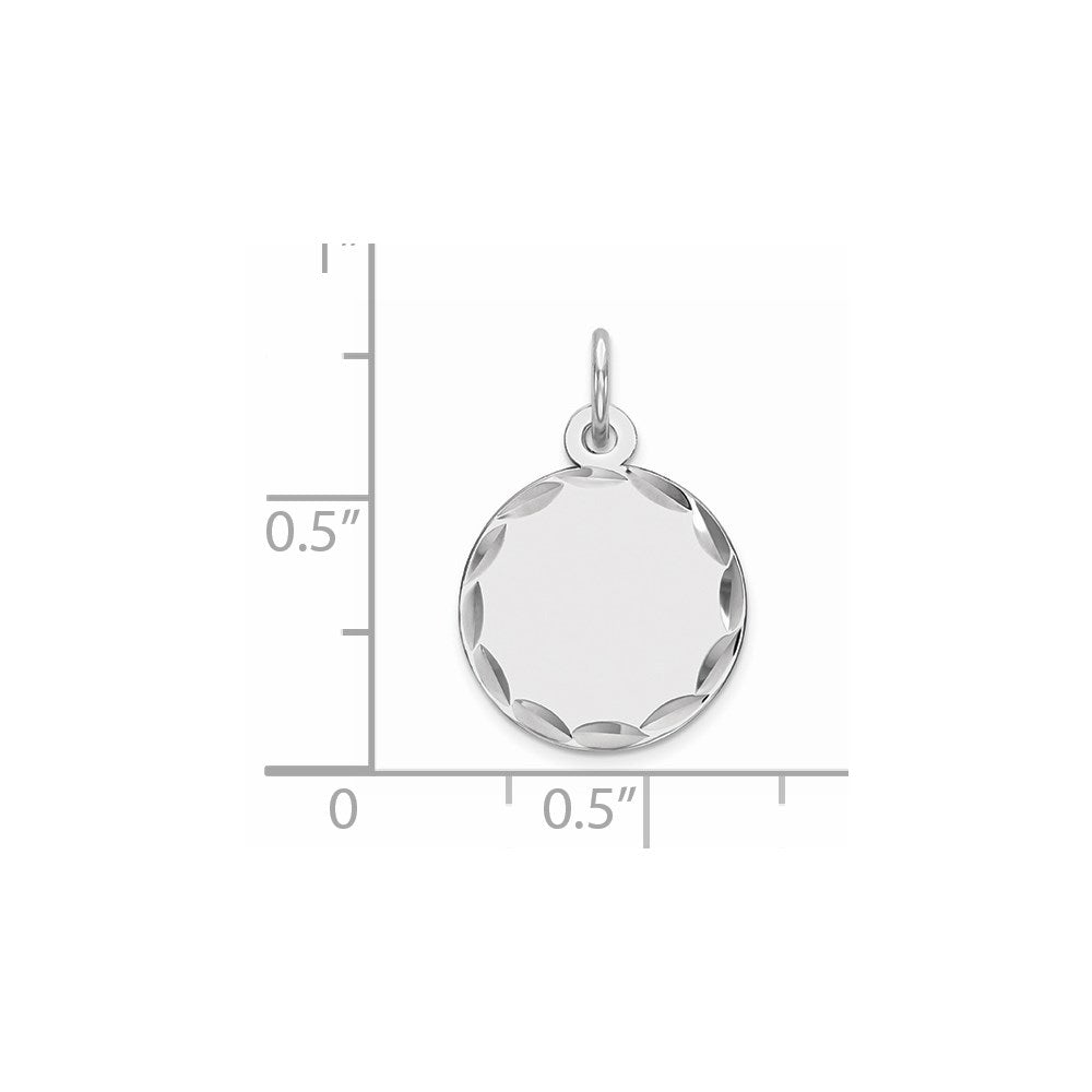 Sterling Silver Rhod-plated Eng. Rnd Polish Front/Back Disc Charm