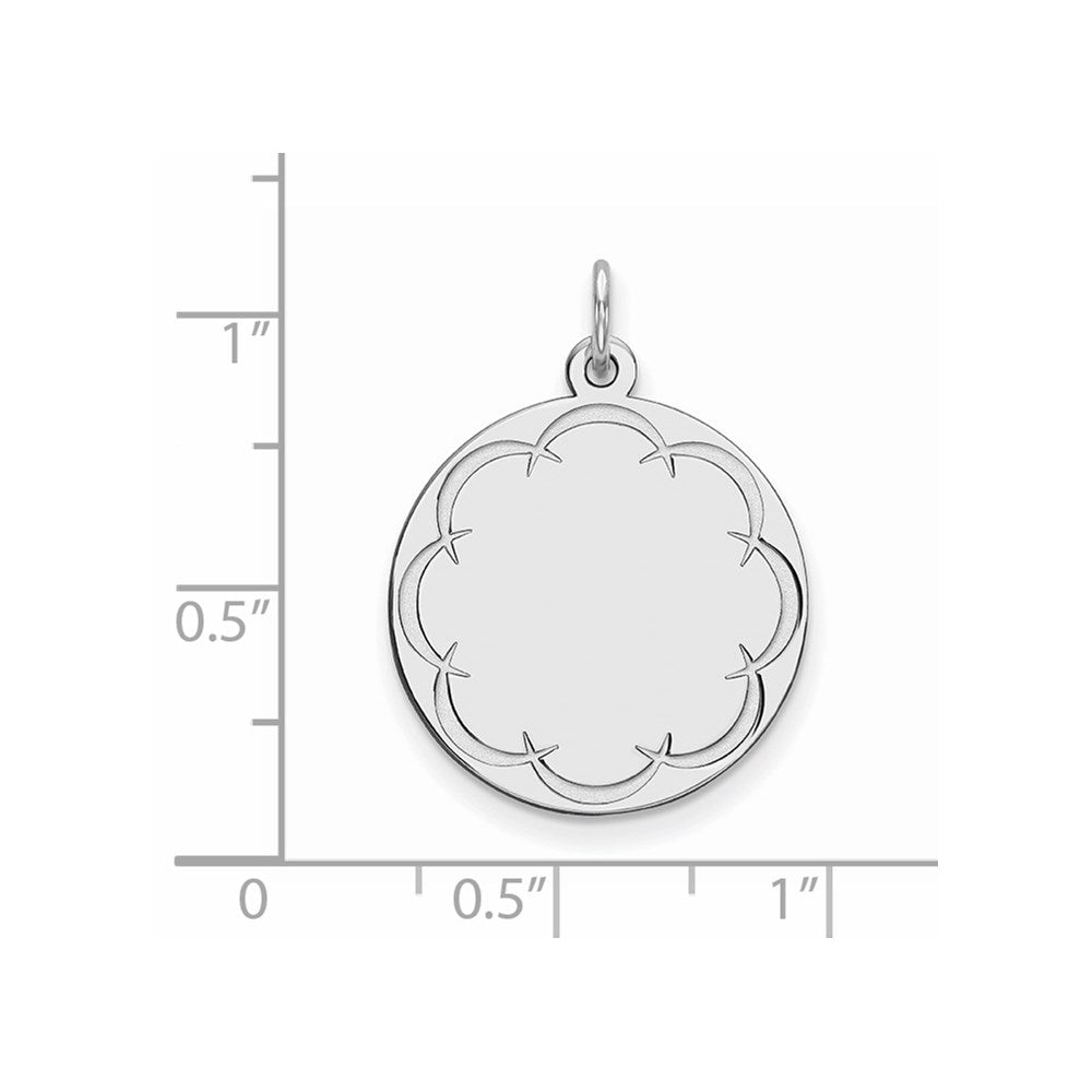 Sterling Silver Rhod-plated Eng. Rnd Polish Front/Back Disc Charm