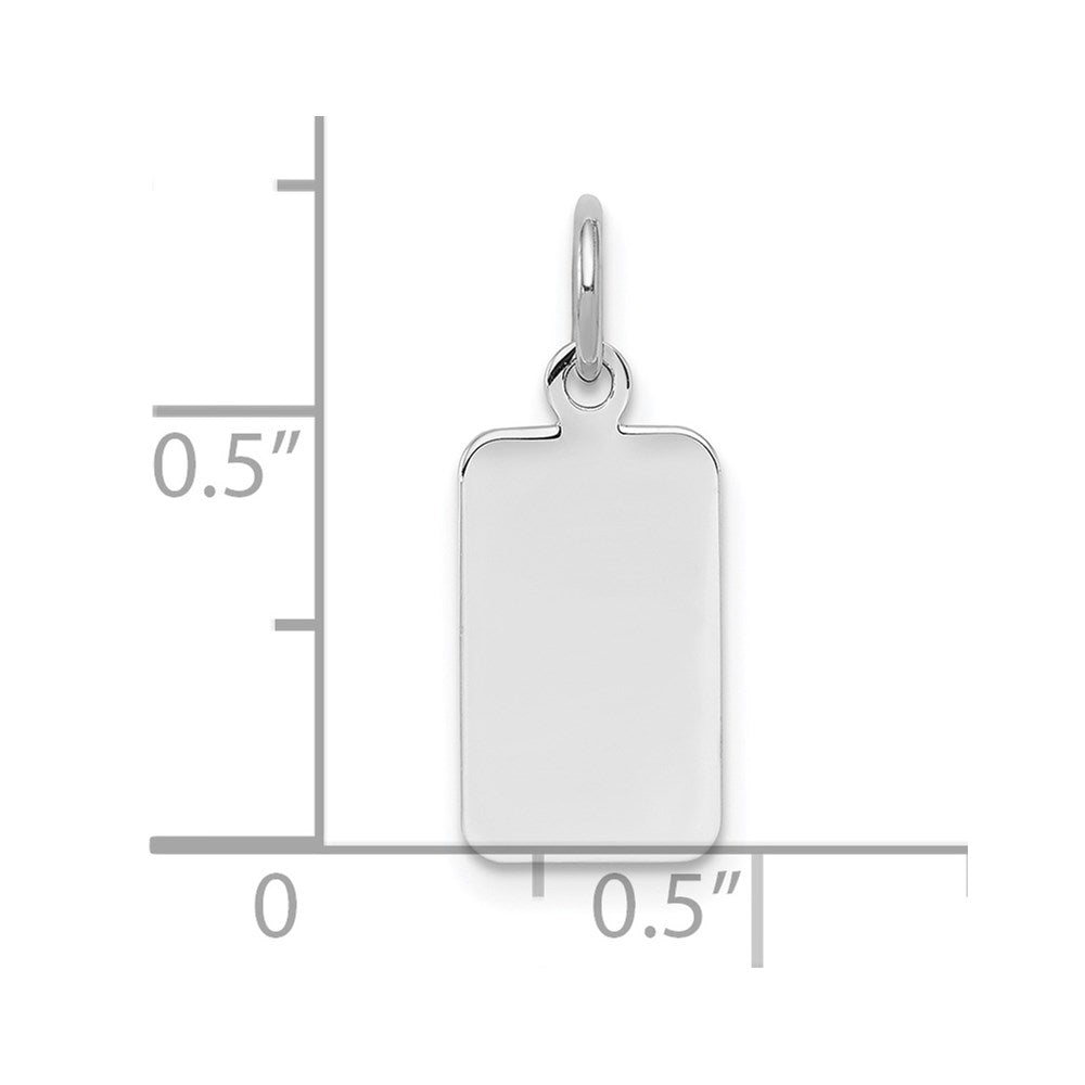 SS Rh-plt Engraveable Rectangle Polished Front/Satin Back Disc Charm