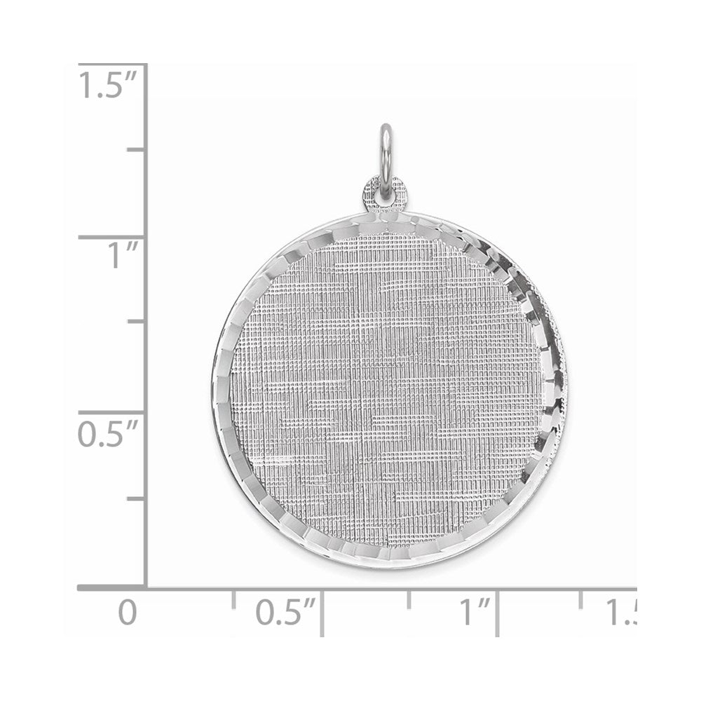 SS Rh-plt Engraveable Round Patterned Polished Front/Satin Back Disc
