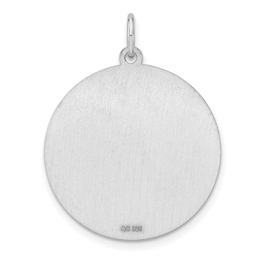 Sterling Silver Rhod-plated Eng. Rnd Polish Front/Satin Back Disc Charm
