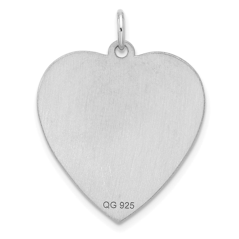 Sterling Silver Rhod-plated Eng. Heart Polish Front/Satin Back Disc Charm