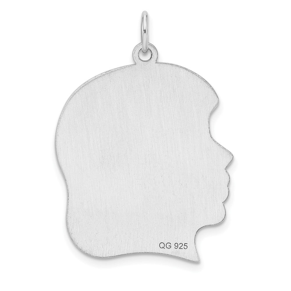 Sterling Silver Rhod-plate Eng. Girl Polished Front/Satin Back Disc Charm