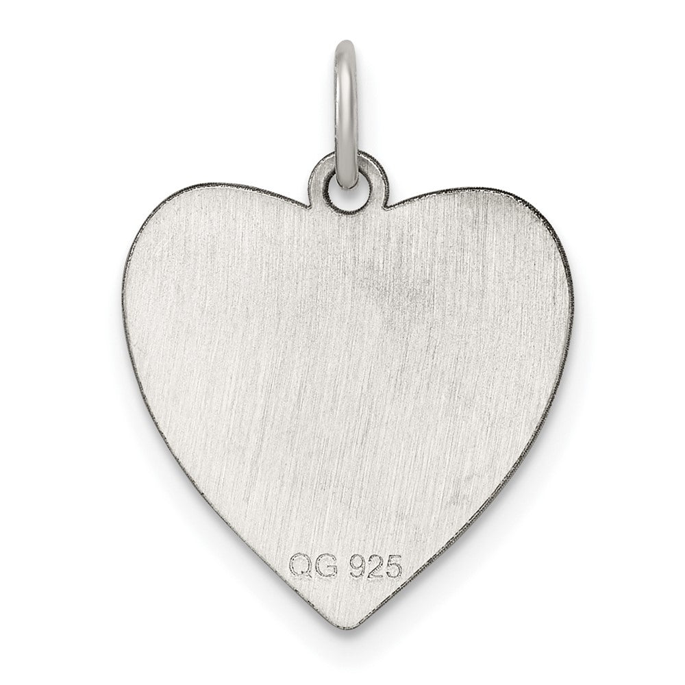 SS Rh-plt Engraveable Heart Polished Front/Satin Back Disc Charm