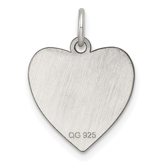 SS Rh-plt Engraveable Heart Polished Front/Satin Back Disc Charm