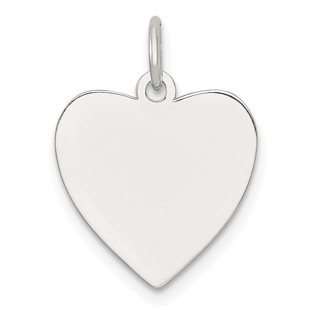 SS Rh-plt Engraveable Heart Polished Front/Satin Back Disc Charm