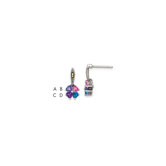 Sterling Silver Antiqued w/14k 4-stone Mother's Earring Mounting