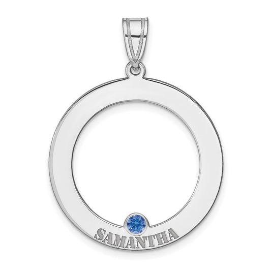 SSilver/Rh-plated 1 Birthstone Circle w/SSilver Bezel Family Pendant
