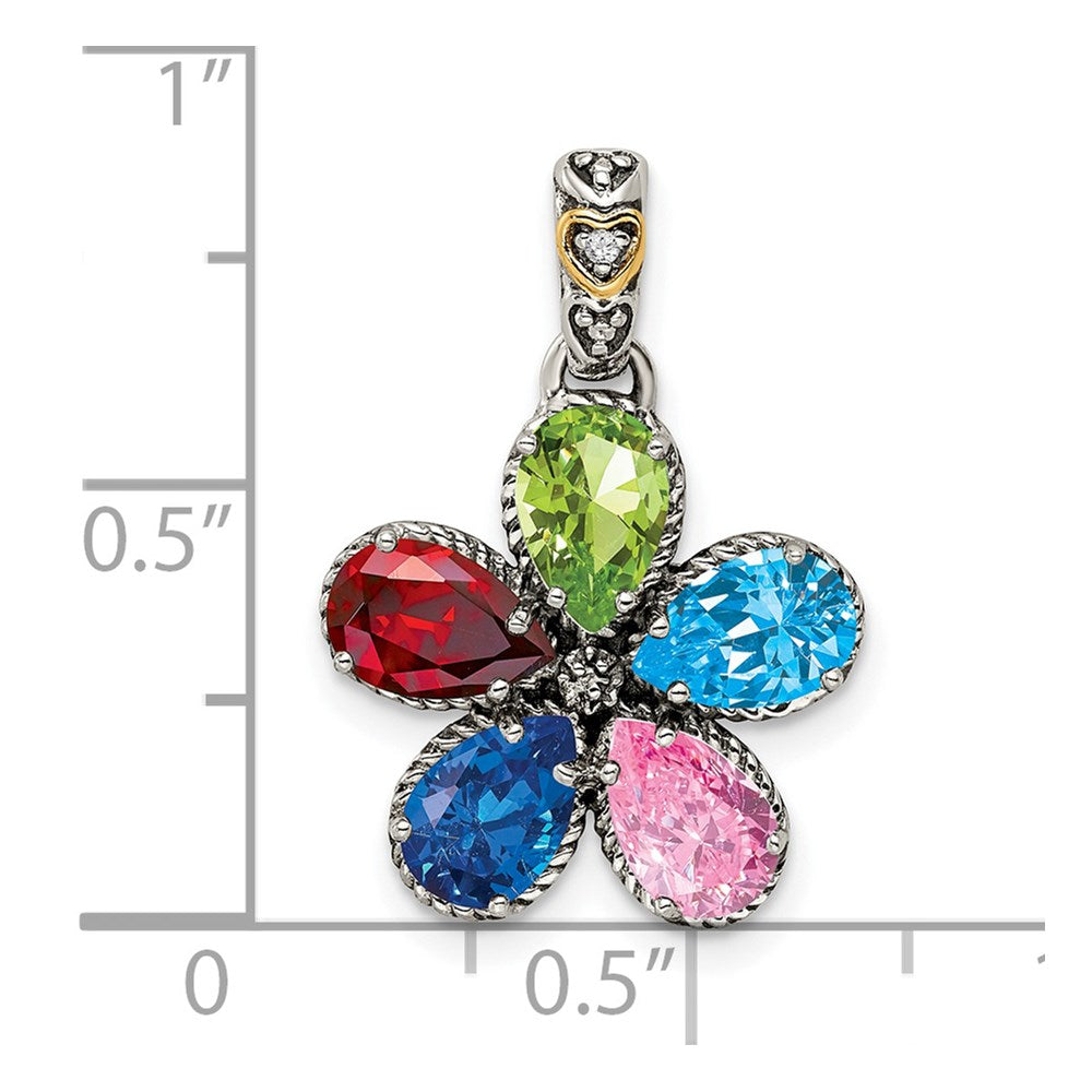 Sterling Silver Antiqued w/14k 5-stone w/Diamond Mothers Pendant Semi-Mount