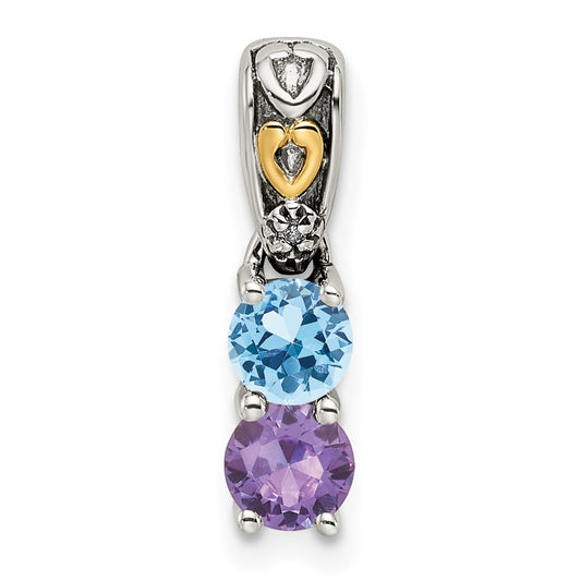 Sterling Silver Antiqued w/14k 2-stone w/Diamond Mothers Pendant Semi-Mount