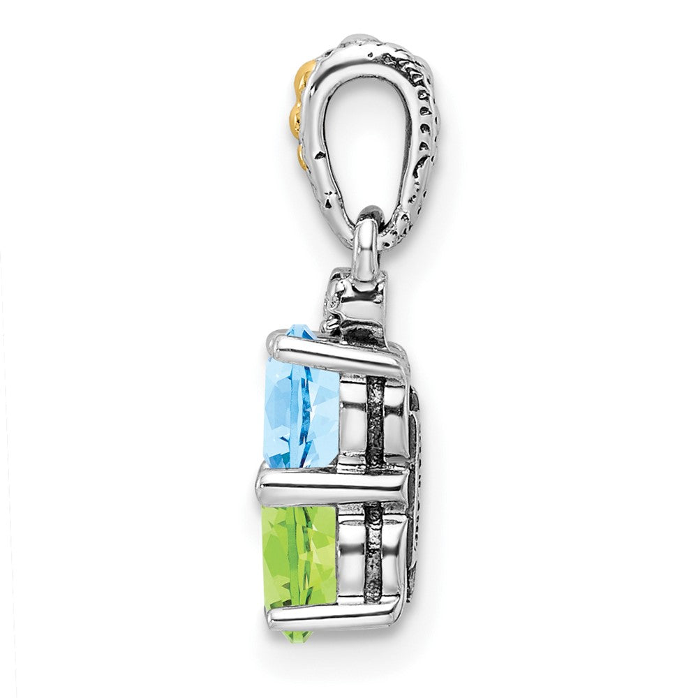Sterling Silver Antiqued w/14k 4-stone w/Diamond Mothers Pendant Semi-Mount