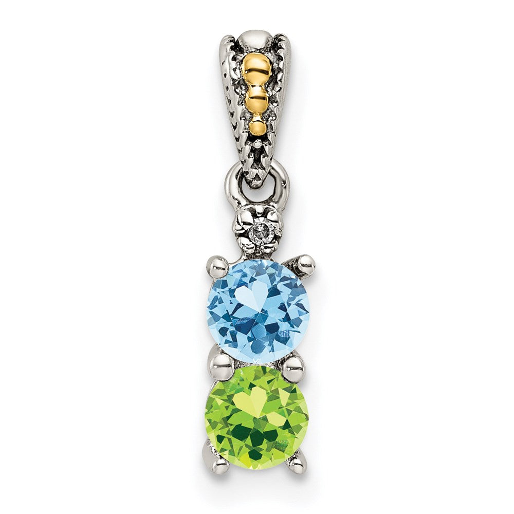 Sterling Silver Antiqued w/14k 4-stone w/Diamond Mothers Pendant Semi-Mount