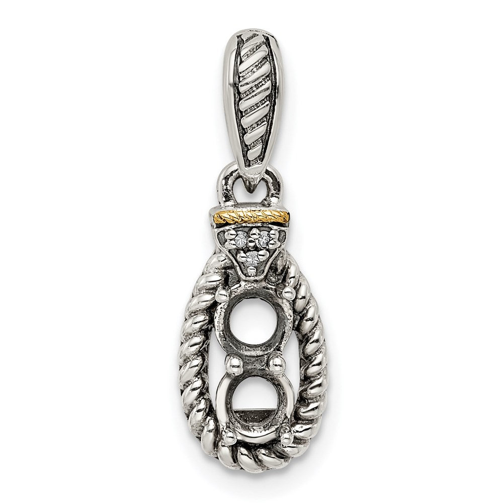 Sterling Silver Antiqued w/14k 4-stone w/Diamond Mothers Pendant Semi-Mount