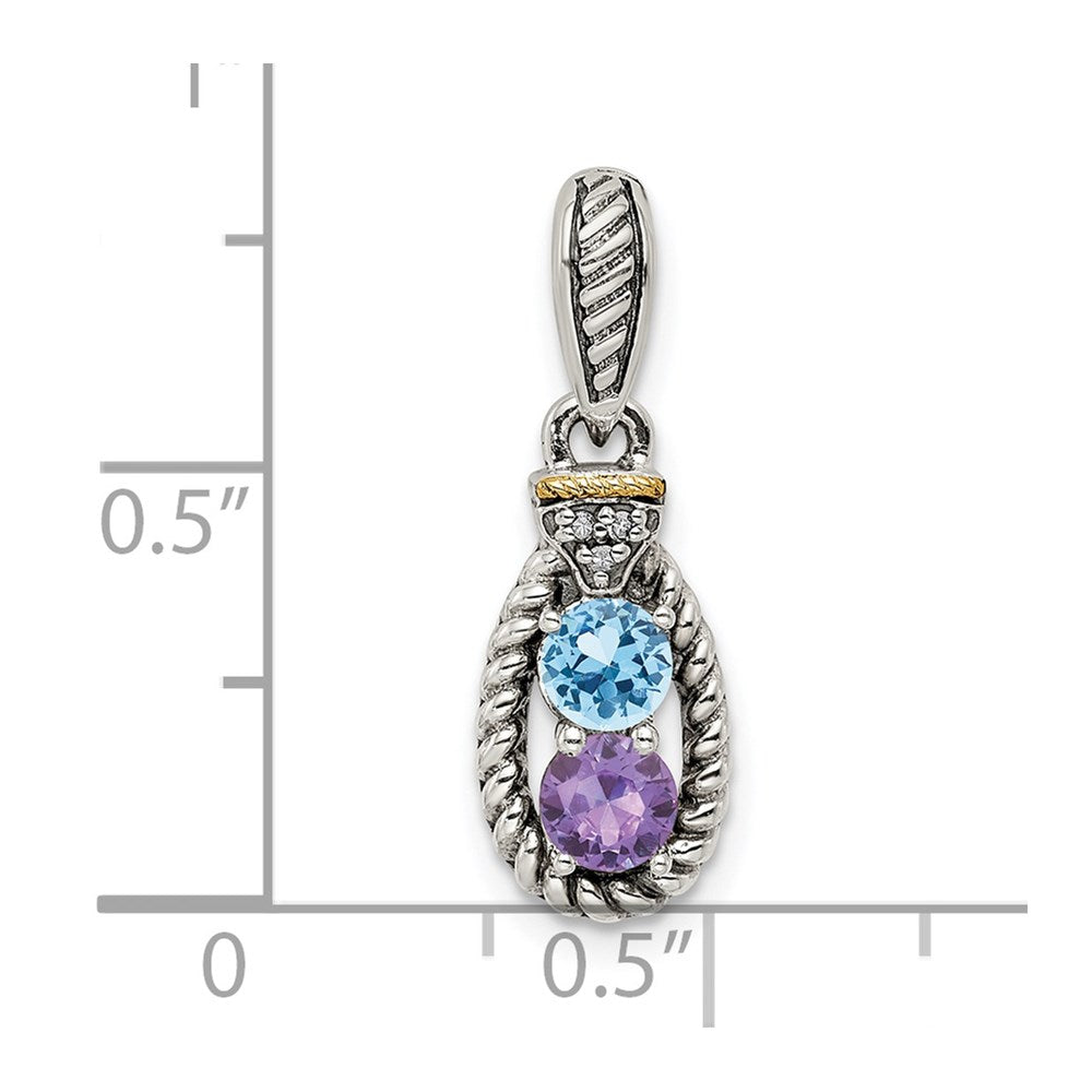 Sterling Silver Antiqued w/14k 4-stone w/Diamond Mothers Pendant Semi-Mount