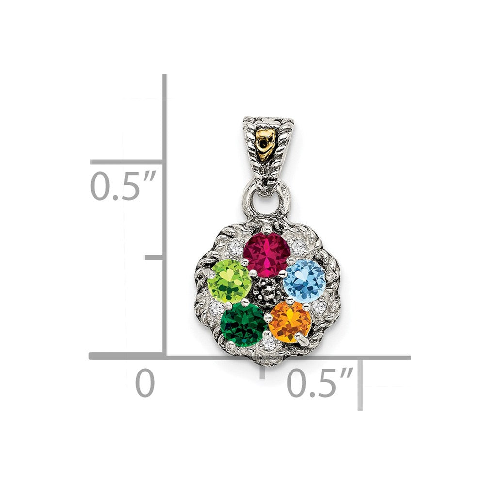 Sterling Silver Antiqued w/14k 5-stone w/Diamond Mothers Pendant Semi-Mount