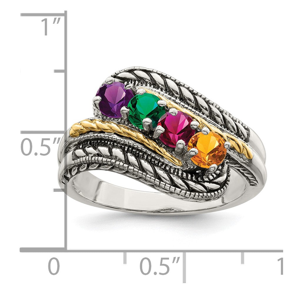 Sterling Silver Antiqued w/14k 4-stone Mother's Ring Mounting