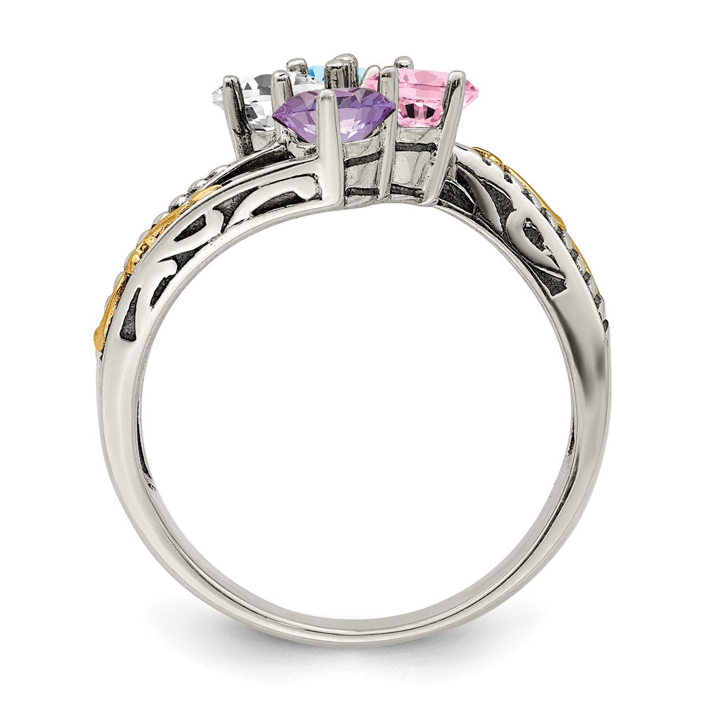 Sterling Silver Antiqued w/14k 4-stone Mother's Ring Mounting