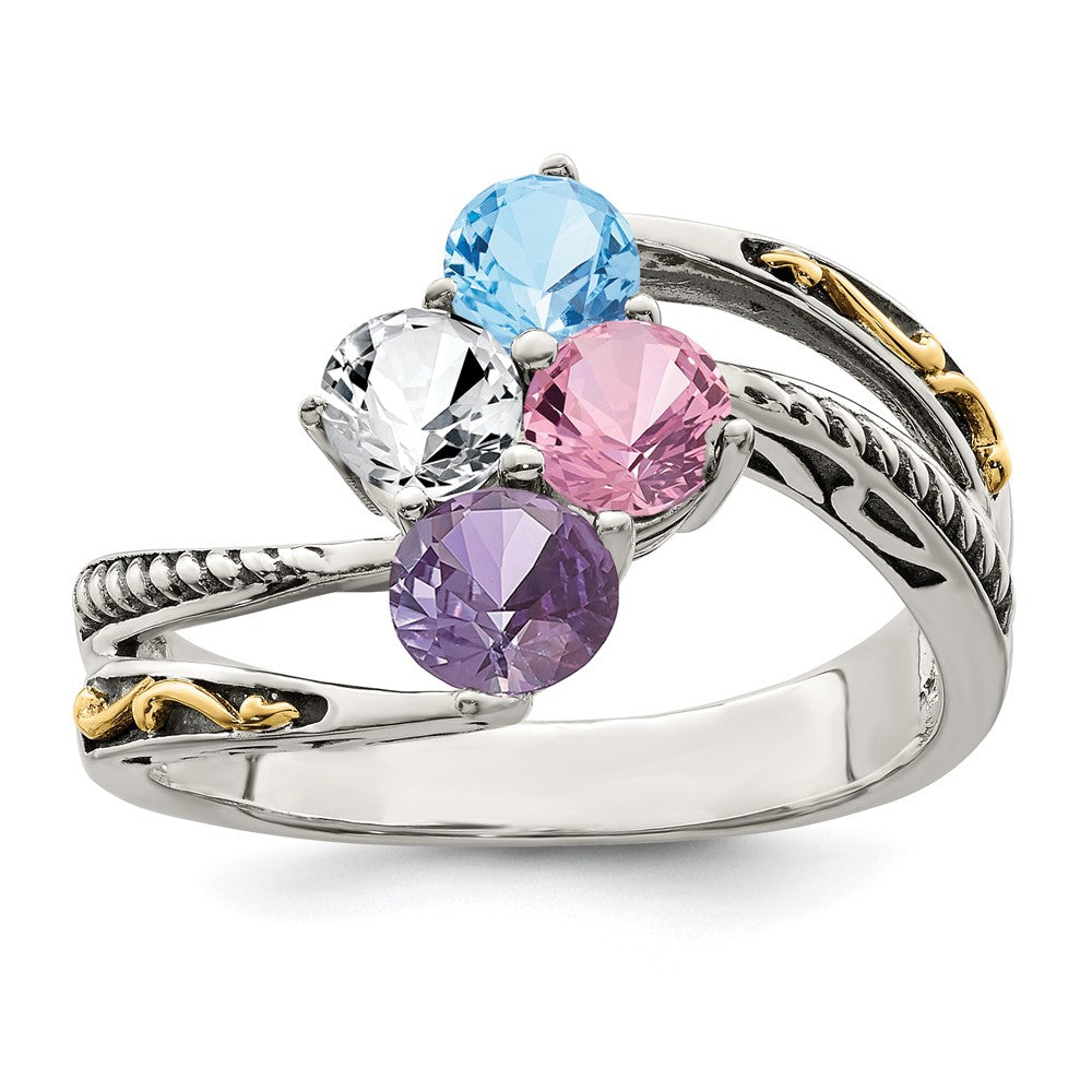 Sterling Silver Antiqued w/14k 4-stone Mother's Ring Mounting