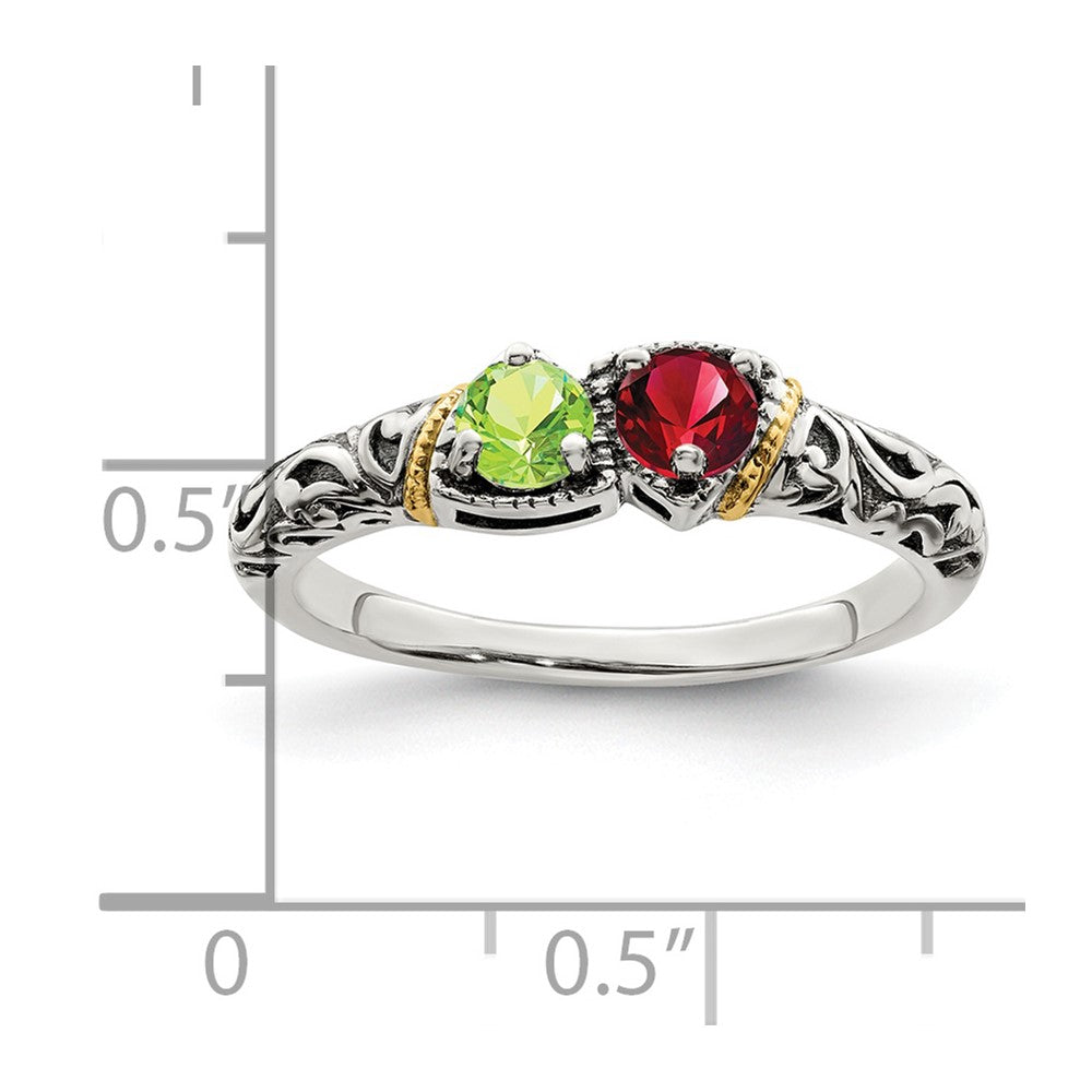 Sterling Silver Antiqued w/14k 2-stone Mother's Ring Mounting