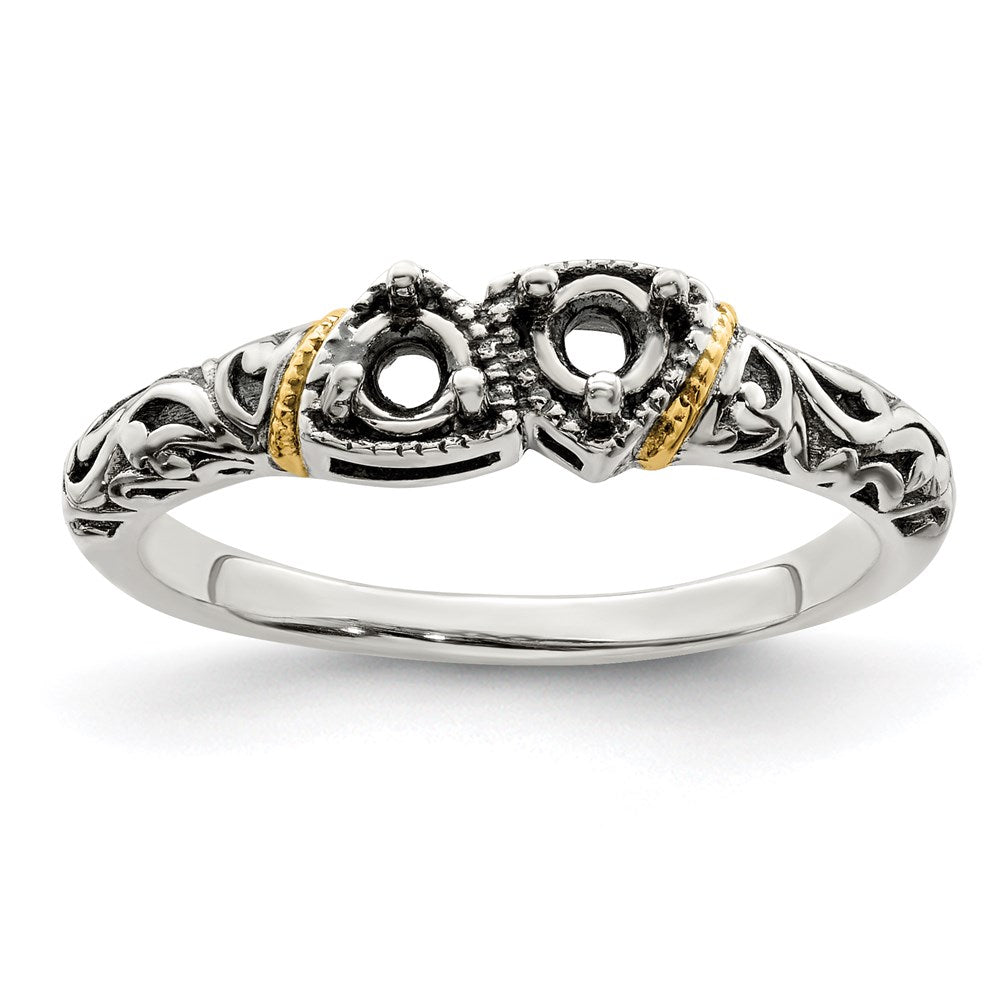 Sterling Silver Antiqued w/14k 2-stone Mother's Ring Mounting