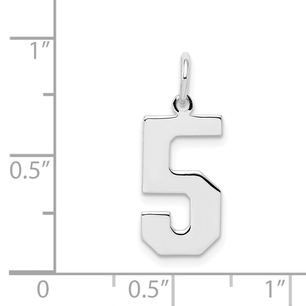 Sterling Silver/Rhodium-plated Polished Number 5 Charm