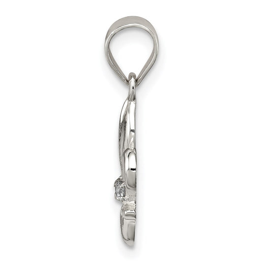 Sterling Silver Rhodium-plated CZ Fleur De Lis Pendant