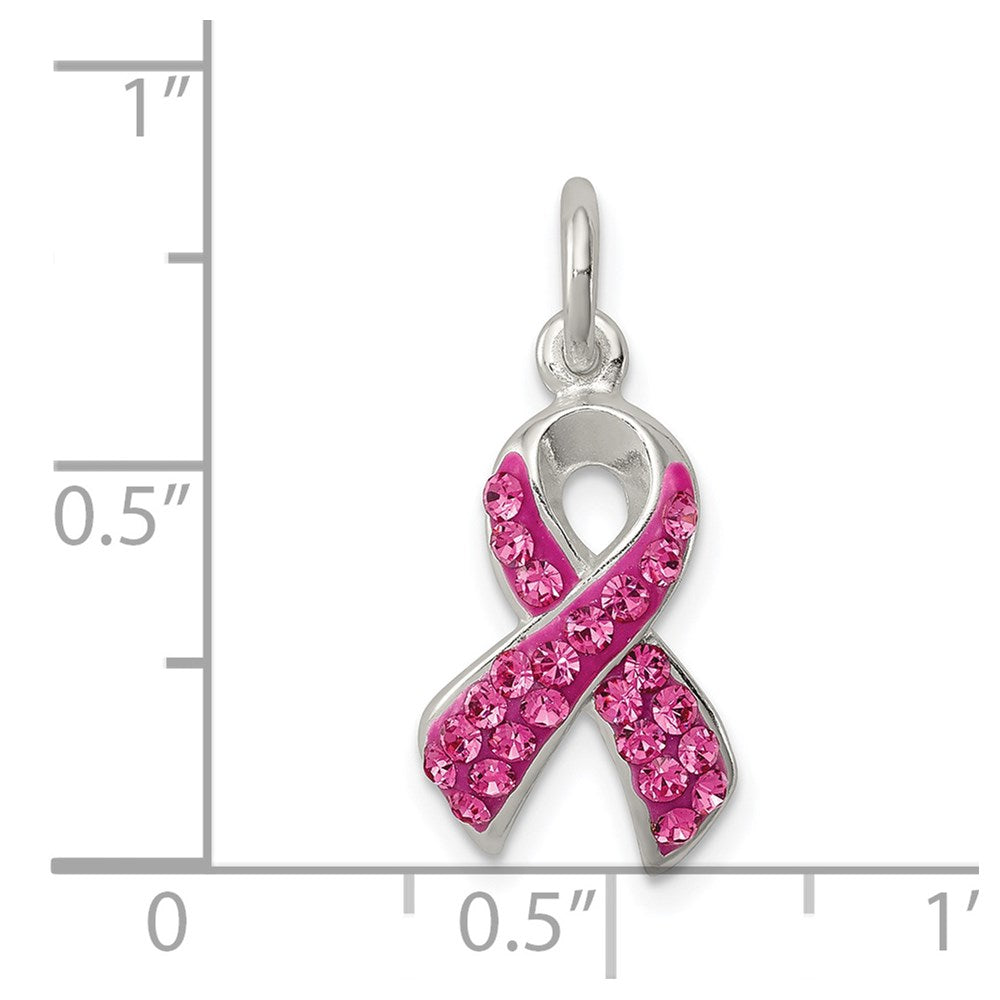Sterling Silver Stellux Crystal Pink Awareness Ribbon Pendant