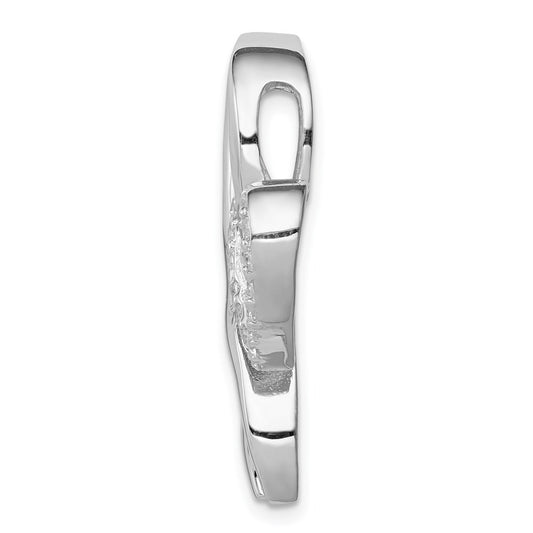 Sterling Silver Rhodium-plated CZ Heart/Breast Cancer Ribbon Chain Slide