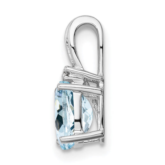 Sterling Silver Rhodium Plated Dia. & Aquamarine Oval Pendant