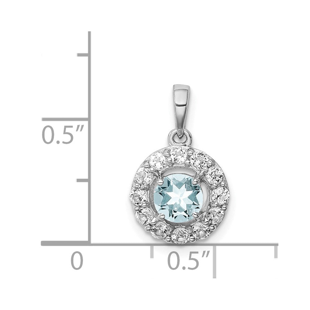Sterling Silver Rhodium Plated White Topaz & Aquamarine Pendant