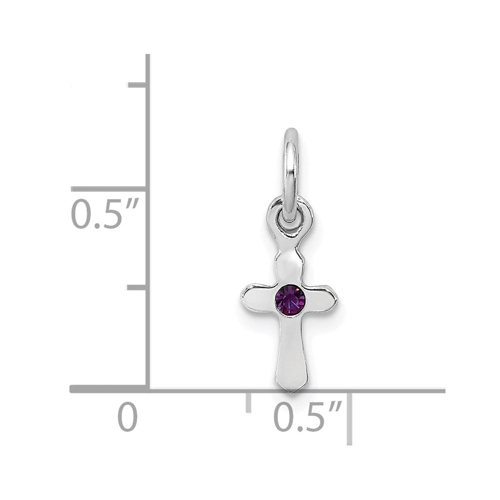 Sterling Silver RH-pltd Child's Feb Purple Preciosca Crystal Cross Pendant