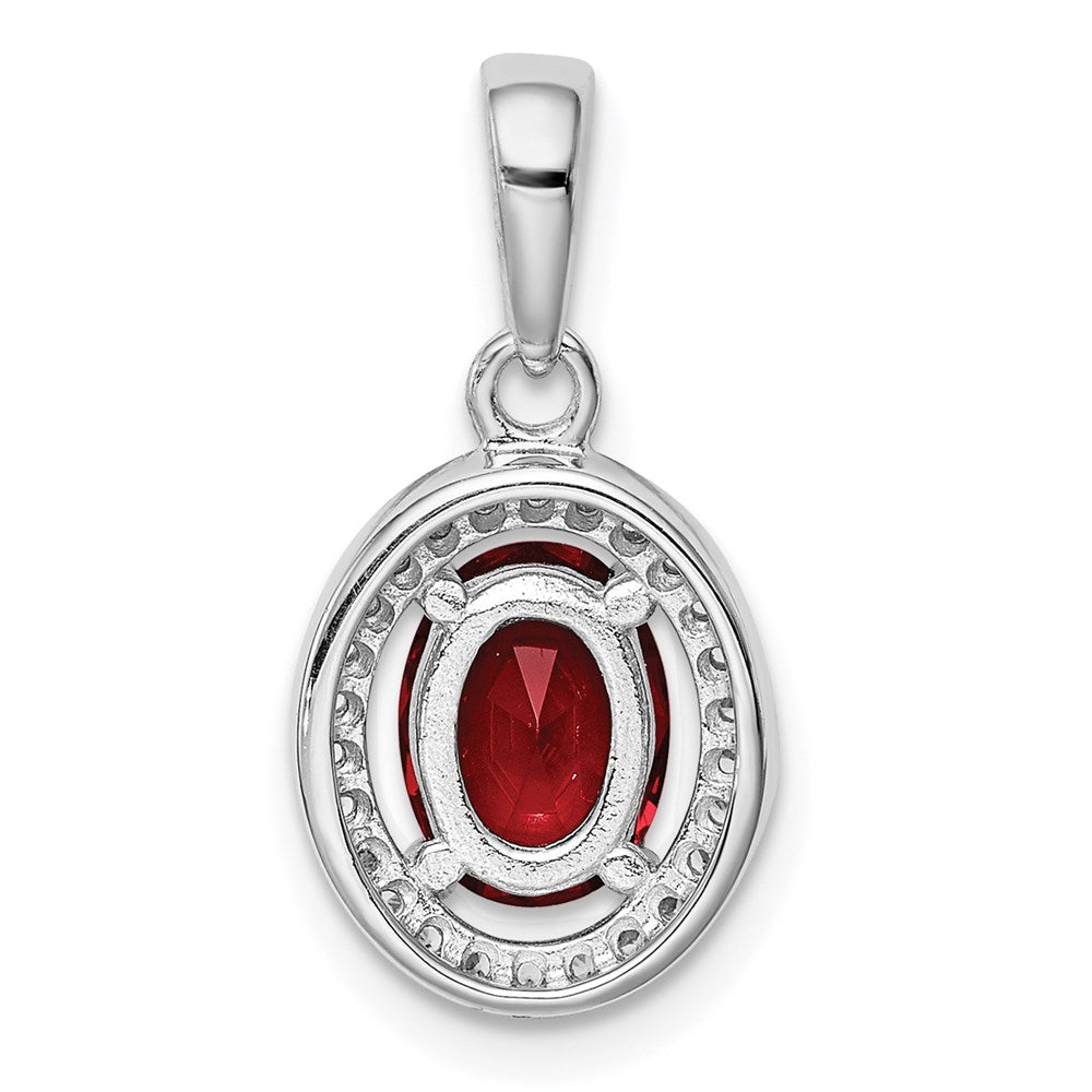 Sterling Silver Rhodium Plated Red CZ and White CZ Halo Pendant