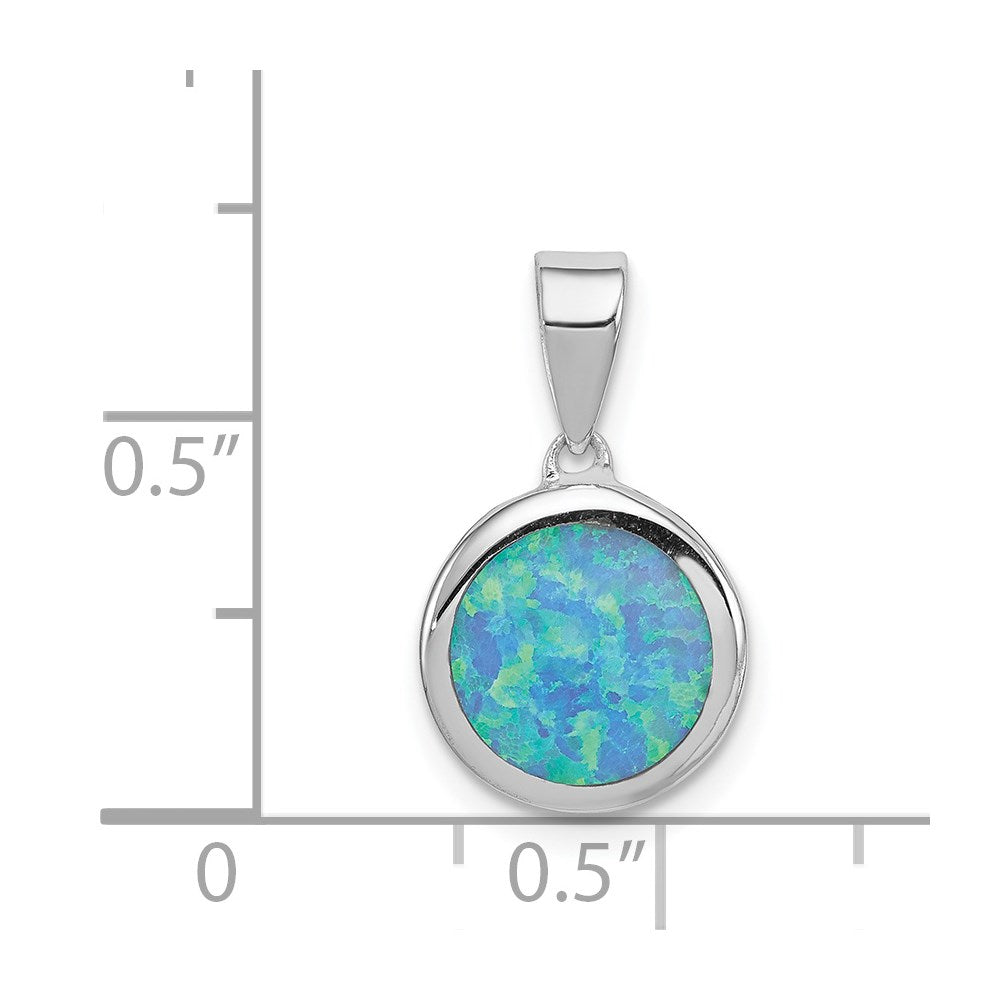 Sterling Silver Rhod-plated Lab Created Opal Round Pendant