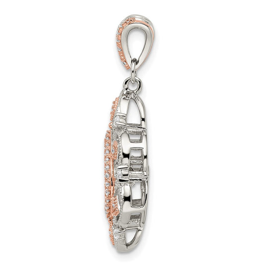 Sterling Silver Plat-plate Rose-tone Vibrant CZ Fancy Penda